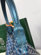 Bohème Hobo Bag 42cm Deep Blue Canvas Chevroches Calfskin
