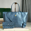 Saint Louis PM Bag 34cm In Deep Blue Canvas Chevroches Calfskin