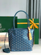 Anjou Mini Bag 20cm Deep Blue Canvas Chevroches Calfskin