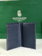 Goyard Grenelle Passport Cover 10cm Navy Blue Canvas & Cafskin