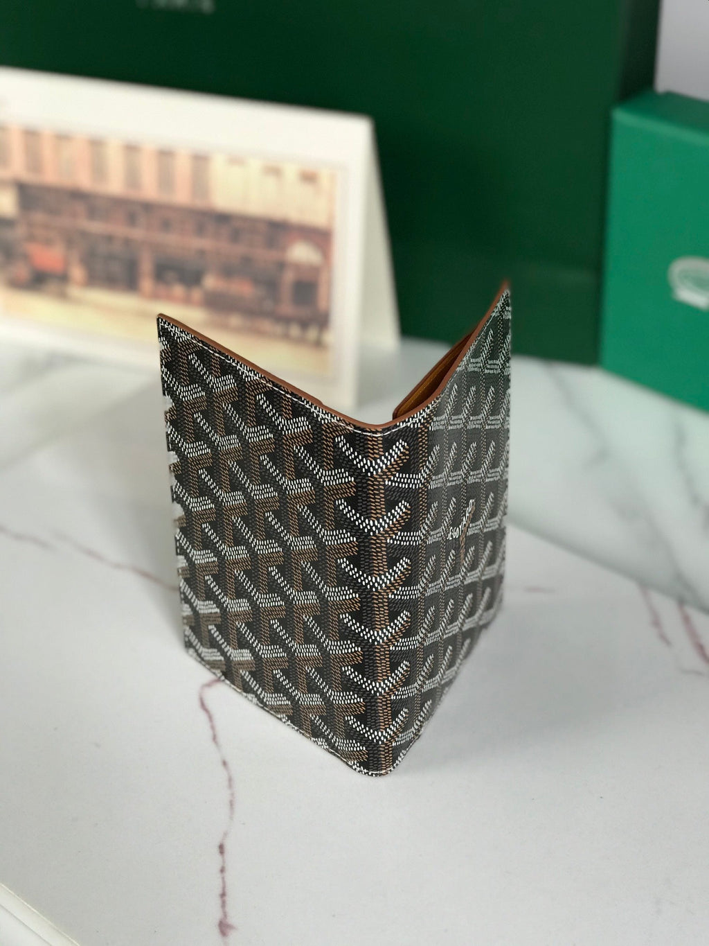 Goyard Grenelle Passport Cover 10cm Tan Canvas & Cafskin