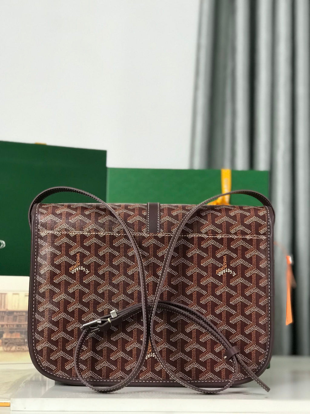 BELVEDERE MM BAG 28 IN BROWN GOYARDINE CANVAS AND CALFSKIN