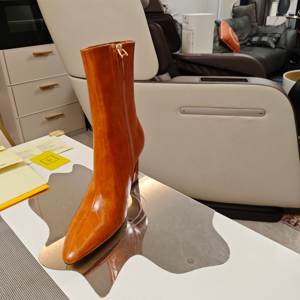 Fendi 25ss high-heeled boots caramel brown sheepskin 502716