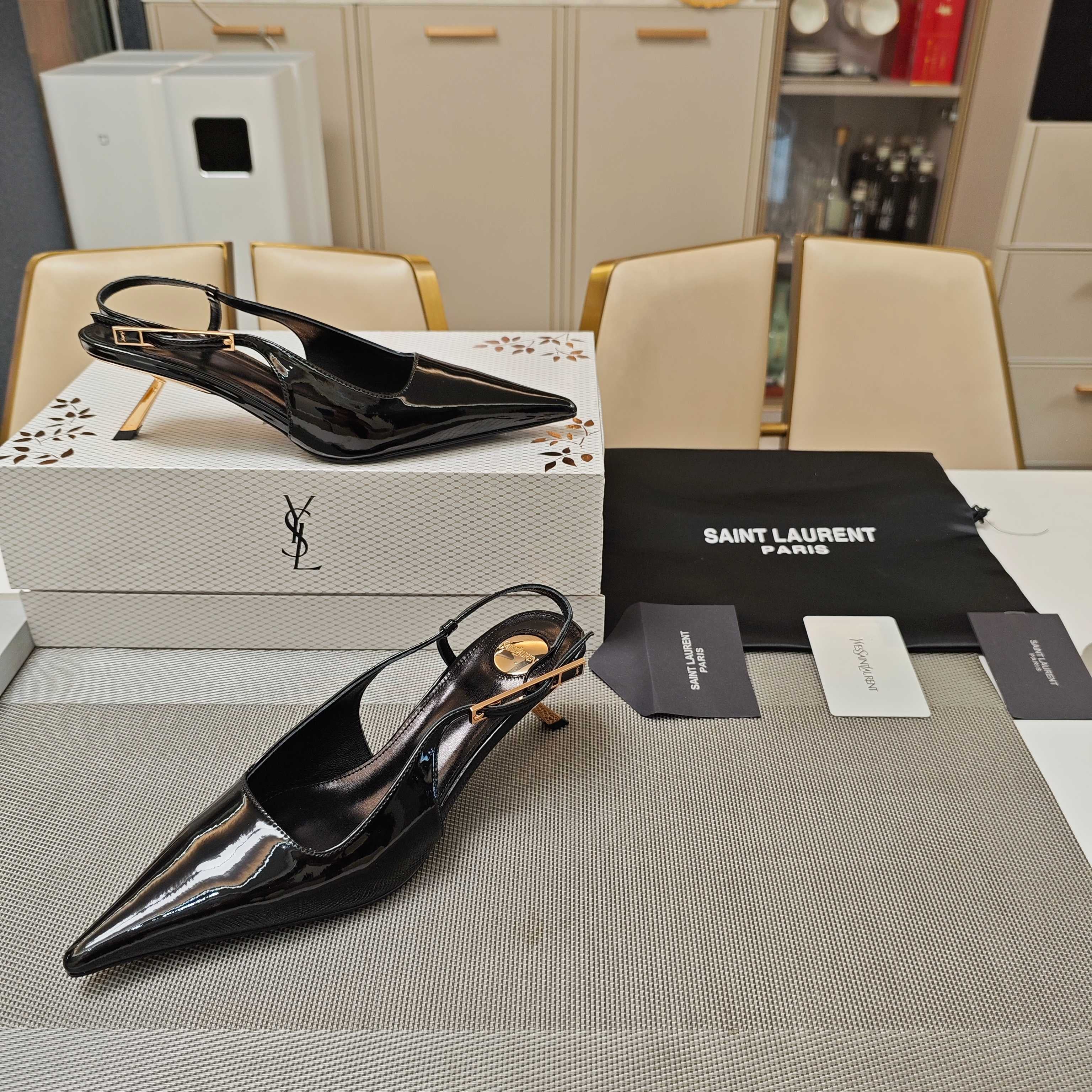 YSL Babylone Slingback 5.5cm Black Glossy Leather