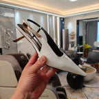 YSL Babylone Slingback 5.5cm White Glossy Leather