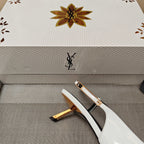 YSL Babylone Slingback 5.5cm White Glossy Leather