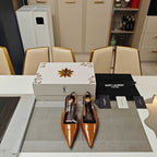 YSL Babylone Slingback 5.5cm Light Brown Glossy Leather