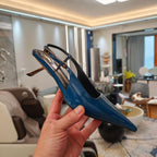 YSL Babylone Slingback 5.5cm Dark Blue Glossy Leather
