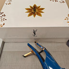 YSL Babylone Slingback 5.5cm Dark Blue Glossy Leather