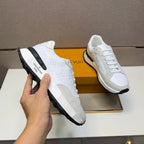 LV TRAINER SNEAKER WHITE EMBOSSED CALFSKIN AND GREY SUEDE