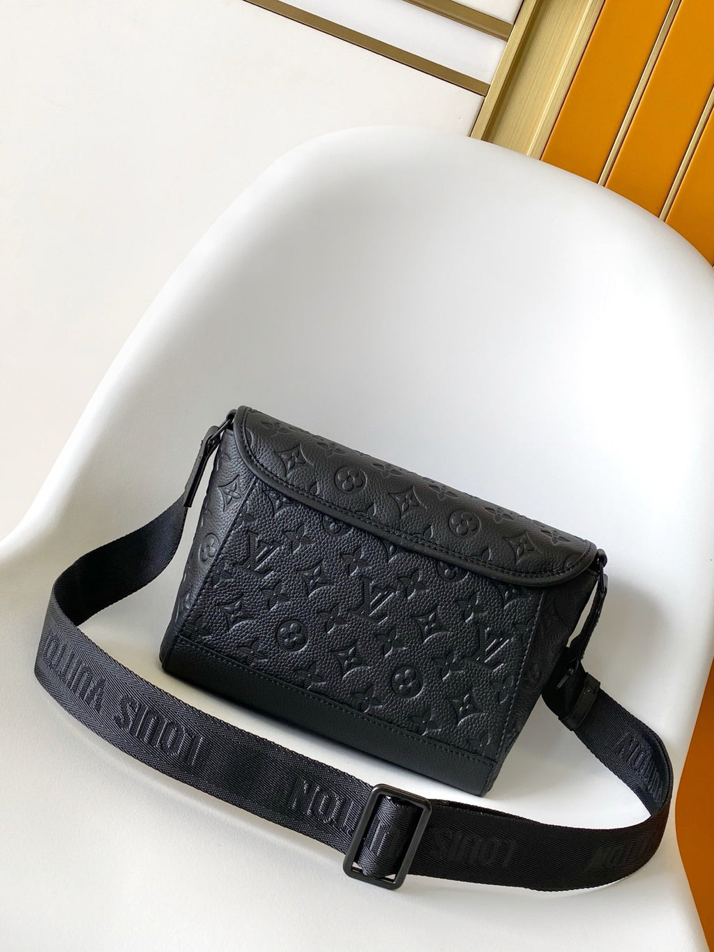 LV Pulse Messenger 26.6cm Black Monogram Shadow embossed calfskin