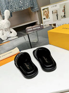 lv bliss flat mule grey canvas black calfskin