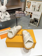 lv bliss corss sandal mule cream textile calfskin