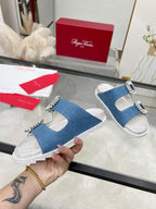 Viv 25 Slidy Slippers Blue PVC Silk Cowhide 259285