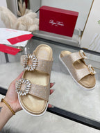 Viv 25 Slidy Diamond Slippers Gold PVC Silk Cowhide 259286