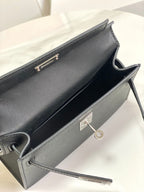 HM Mini Kelly 19cm Black Epsom Silver Hardware