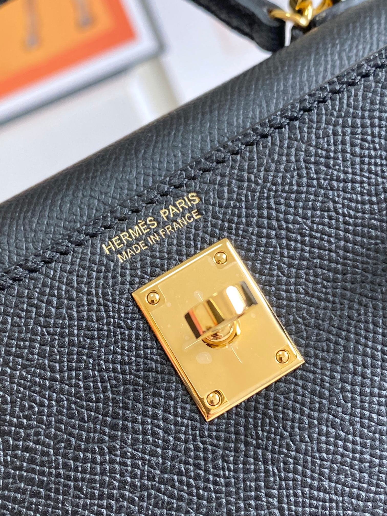 HM Mini Kelly 19cm Black Epsom Gold Hardware