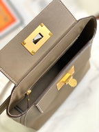 HM 24/24 Mini Bag 21cm Etoupe Evercolor Leather Gold Hardware