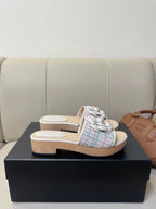 cc mule sandal 45 pink blue fabric beige calfskin