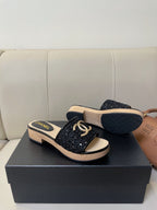 cc mule sandal 45 black tweed beige calfskin