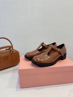 Miu Loafers T-Strap Tabacco Color Cowhide