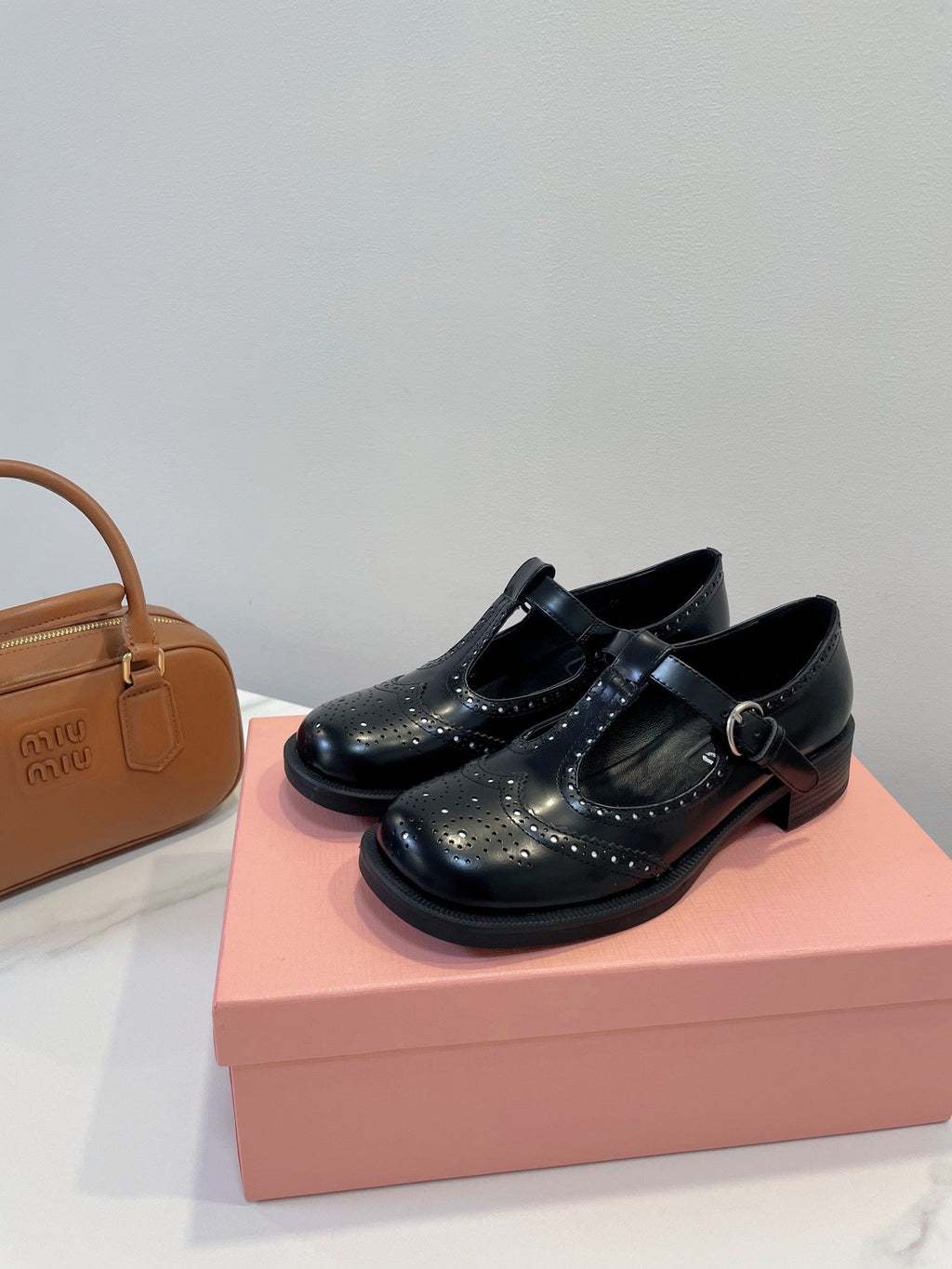 Miu Loafers T-Strap Black Cowhide