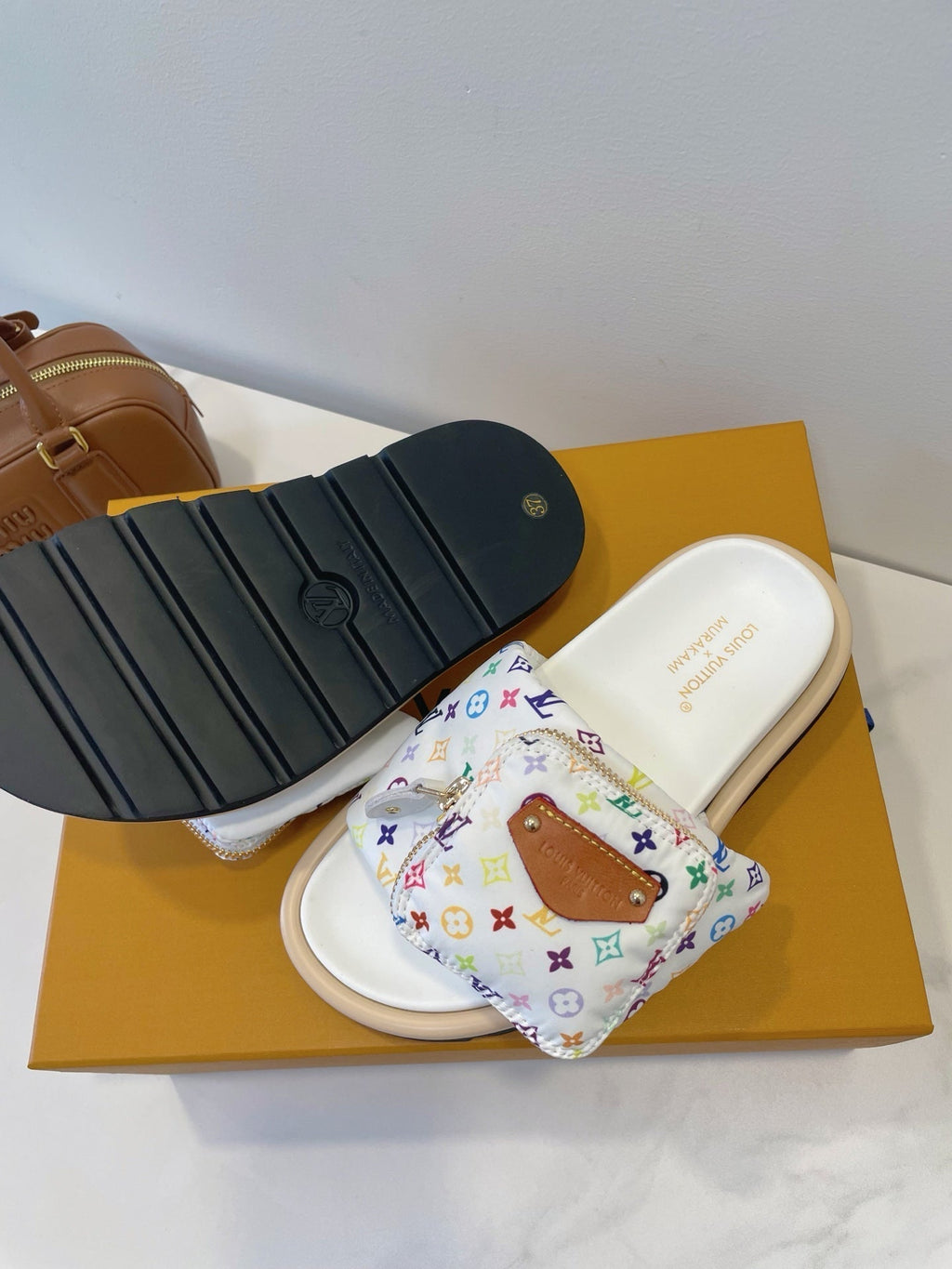 LV x TM Pool Pillow Flat Comfort Mule White and Multicolored Monogram Nylon 241328