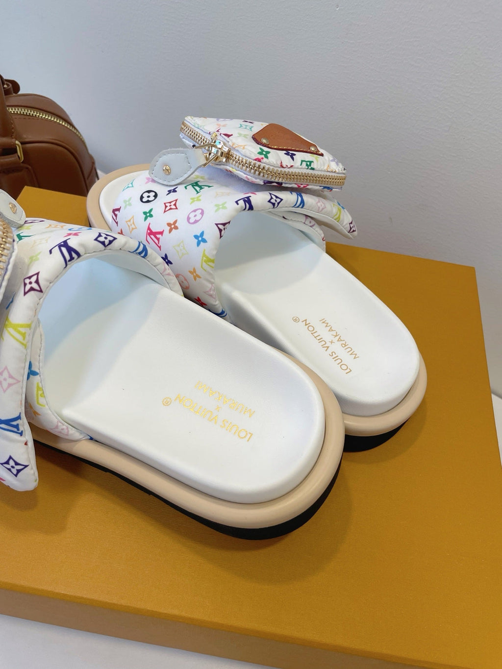 LV x TM Pool Pillow Flat Comfort Mule White and Multicolored Monogram Nylon 241328