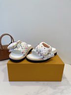 LV x TM Pool Pillow Flat Comfort Mule White and Multicolored Monogram Nylon 241328