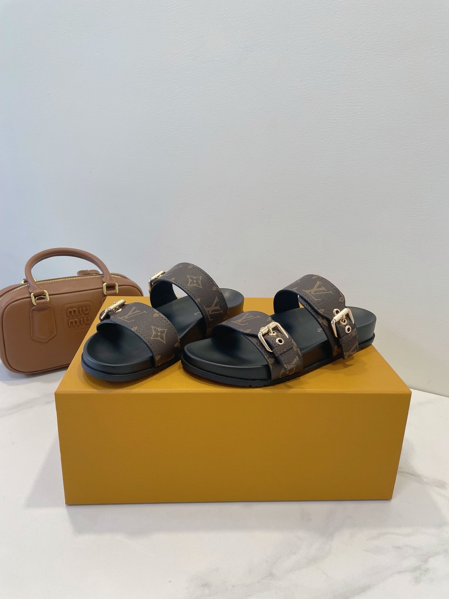 Bom Dia Flat Comfort Mule Brown Monogram canvas 241332