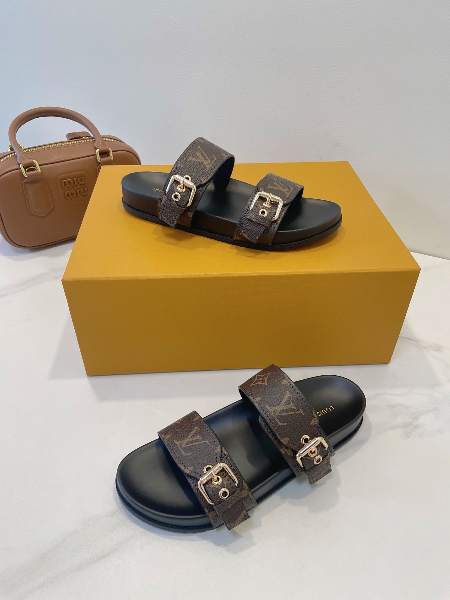 Bom Dia Flat Comfort Mule Brown Monogram canvas 241332