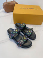 Bom Dia Flat Comfort Mule Black and Multicolored Monogram Canvas 241333