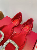 Viv Chips Ballerina Flat Red Silk 329266
