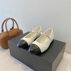 CC 25A Ballet Flat With Strap Quited White Black Sheepskin 530540