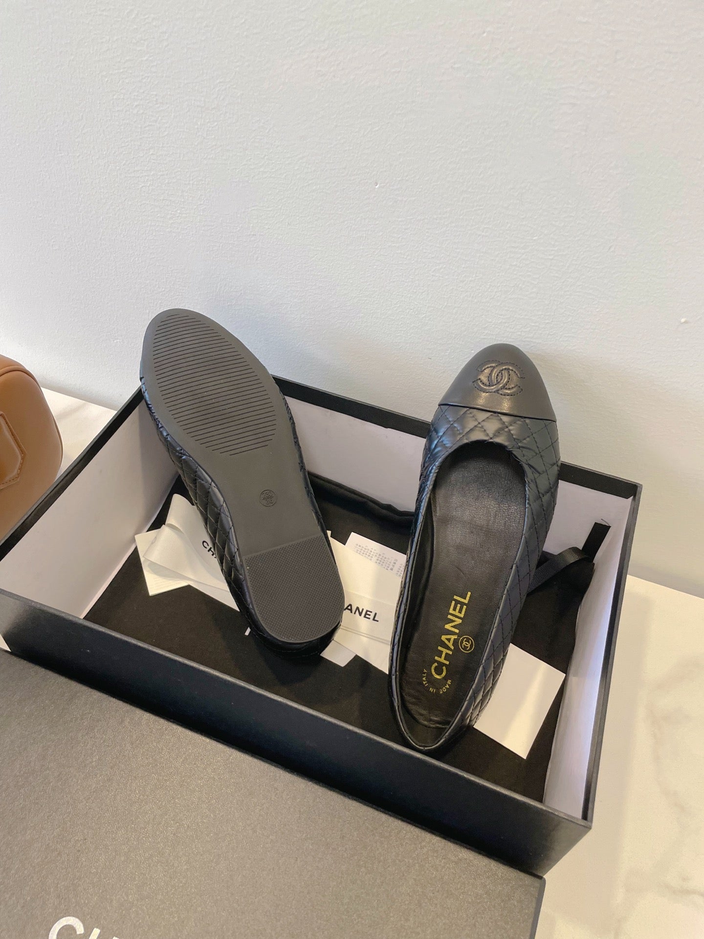 CC 25A Ballet Flat Quited Black Sheepskin 530541