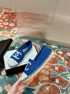 cc espadrilles blue cotton tweed white sequin
