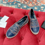 cc espadrilles dark blue blended fabrics calfskin