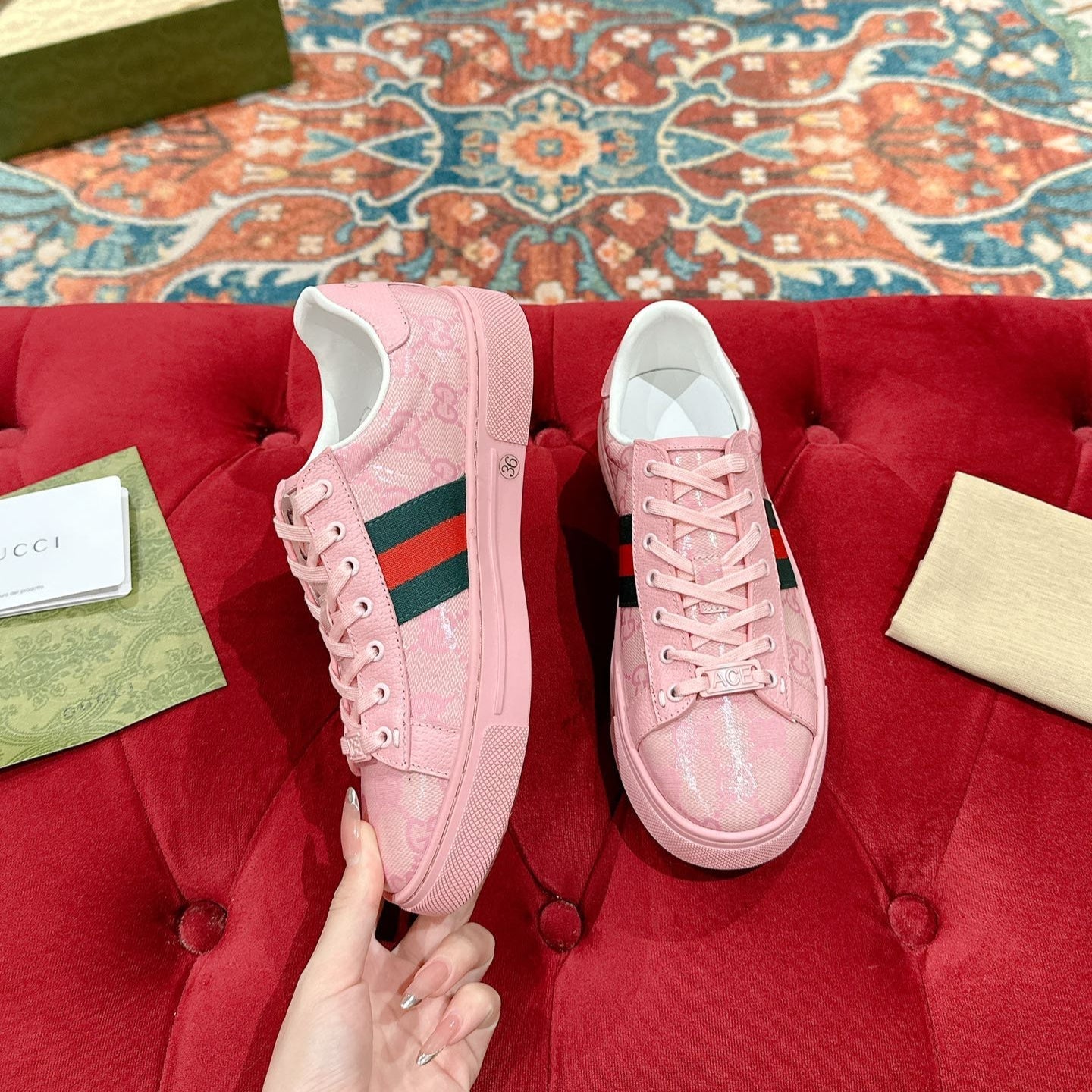 GG Ace Sneaker Pink Ebony Canvas
