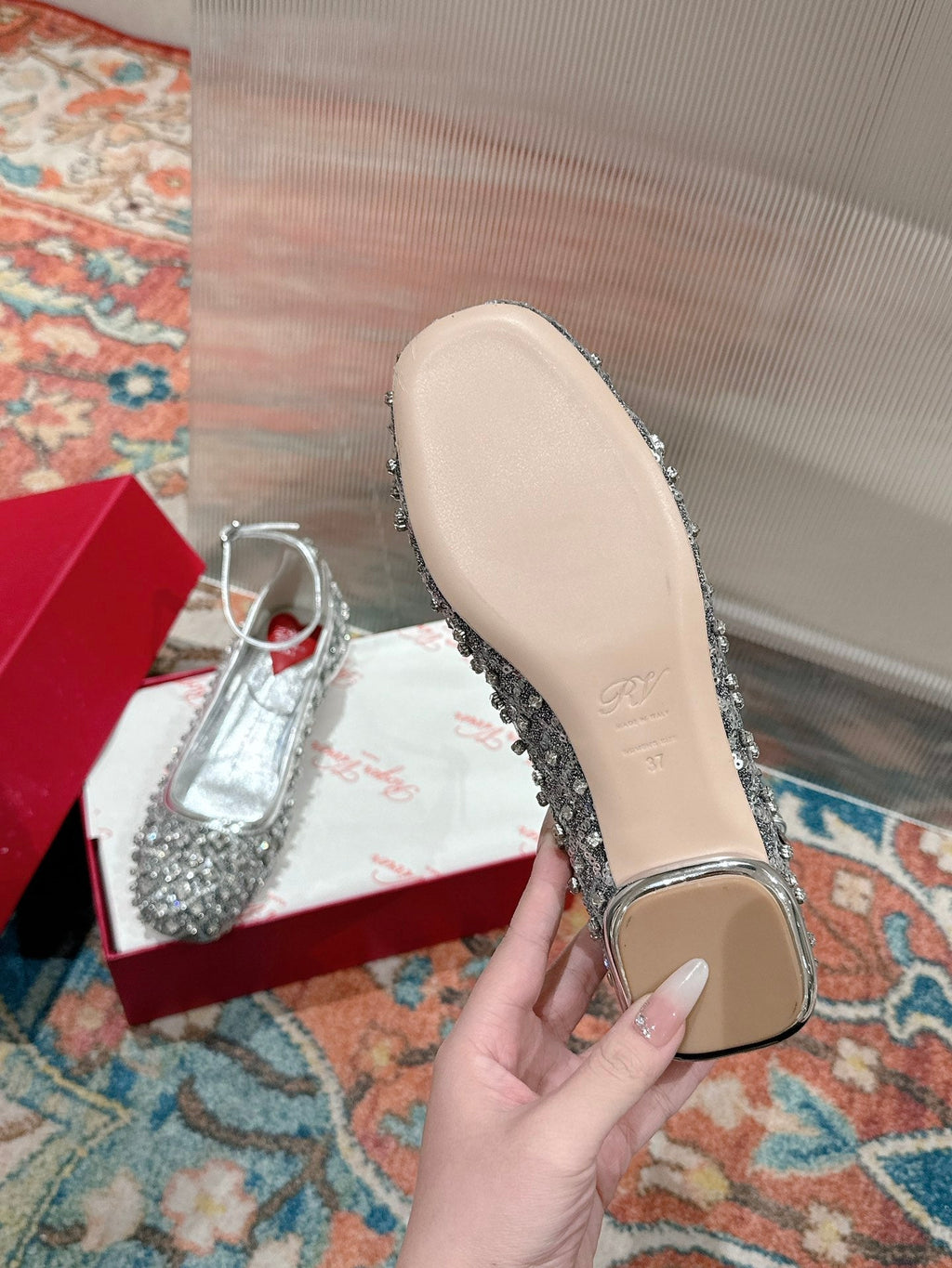 Viv 25 Mary Jane Flats Silver Fabric Rhinestone 247124