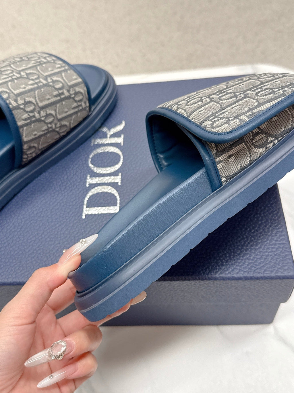 CD Aqua Sandals Blue Grey Oblique Jacquard Frabic 476663