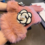 GLOVES IN ROUGE PINK WOOL WITH RABBIT FUR 439142