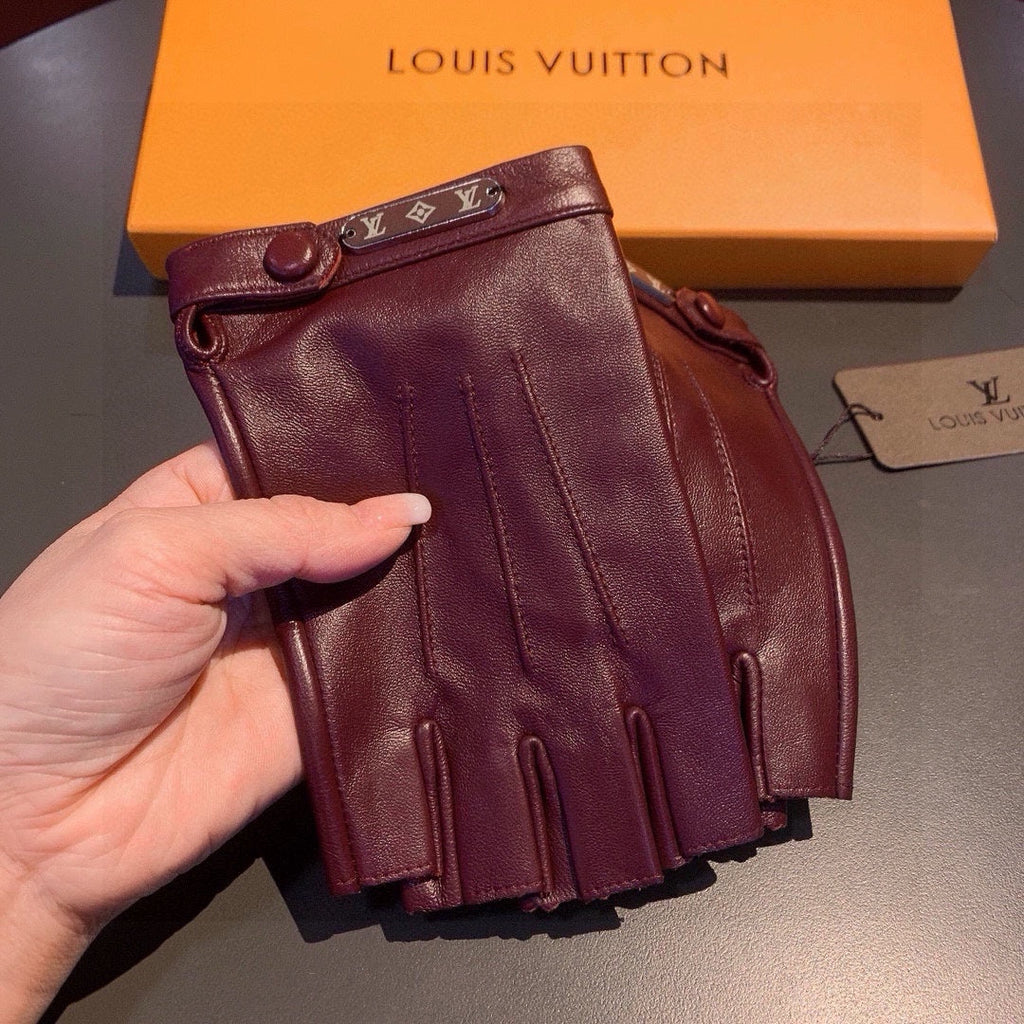 FINGERLESS GLOVES IN GARNET RED LAMBSKIN 453645