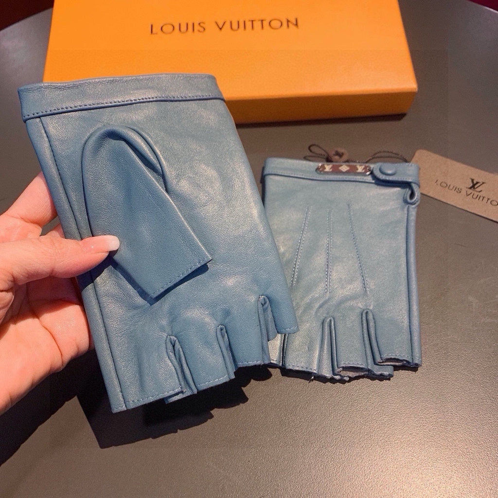 FINGERLESS GLOVES IN BLUE GREEN LAMBSKIN 453647