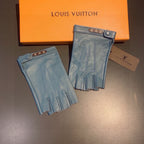 FINGERLESS GLOVES IN BLUE GREEN LAMBSKIN 453647