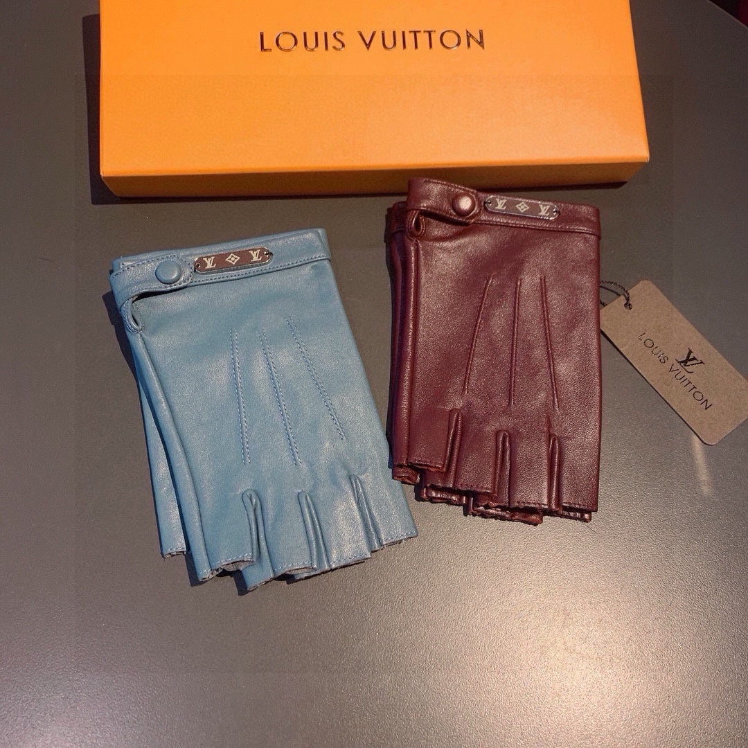 FINGERLESS GLOVES IN BLUE GREEN LAMBSKIN 453647