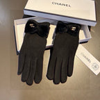 GLOVES IN BLACK WOOL WITH RABBIT FUR 456297