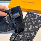 GLOVES IN BLACK MONOGRAM DENIM AND LAMBSKIN 460111