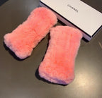 FINGERLESS HALF GLOVES IN ROUGE PINK RABBIT FUR 462276