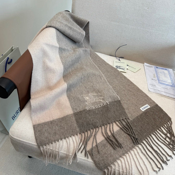 BBR Classic Embroidered Scarf 185CM Gray Brown Cashmere 292812