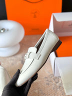 HM Paris Loafers White Calfskin 581242